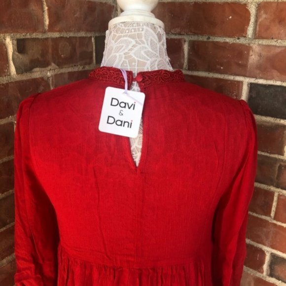 Davi & Dani Detailed Lace Vintage Dress Red - Picture 10 of 11